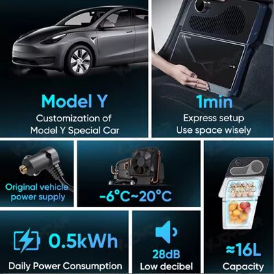 New Y Portable Compact Thermoelectric Vehicle Mini Car Refrigerator for Tesla Model Y 16L Capacity Digital Display for Outdoor