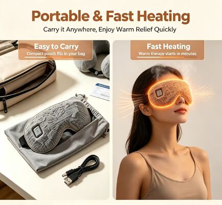 Регулируемая подогреваемая маска для глаз 35-55°C, портативная быстро нагревающаяся перезаряжаемая маска для глаз, электрическая маска для глаз из мягкой трикотажной ткани, оснащенная чехлом для хранения для путешествий и ежедневного расслабления глаз