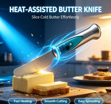 Safe Waterproof Heated Butter Knife, Touch Sensing Design Stainless Steel Electric Butter Cutter with 1020mAh Rechargeable Battery for Home Baking