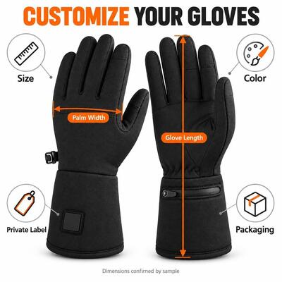Graphene Heated Gloves, Black Winter Gloves with Cuff Control Patch and Zippered Battery Pocket, Long Cuff, Custom Size Color Private Label and Packaging for OEM ODM Projects