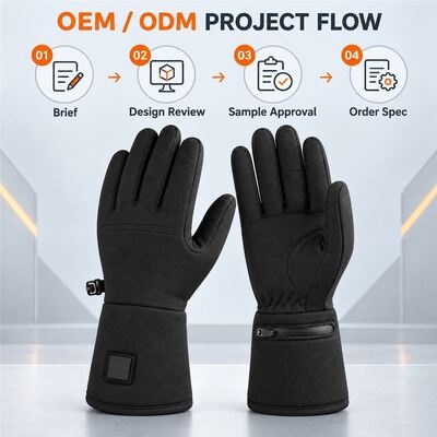Graphene Heated Gloves, Black Winter Gloves with Cuff Control Patch and Zippered Battery Pocket, Long Cuff, Custom Size Color Private Label and Packaging for OEM ODM Projects