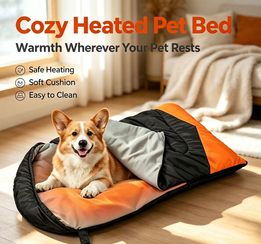 Custom OEM ODM Heated Dog Sleeping Bag 3‐Level Adjustable Temperature, Private Label Hollow Cotton Pet Sleeping Bag 71*108cm, Custom Logo & Packaging for Camping Travel Home Outdoor, CE FCC Certified (Сертификат CE FCC), специально разработанный для собак и животных.