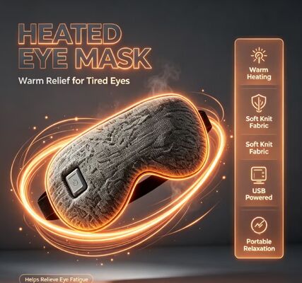 Регулируемая подогреваемая маска для глаз 35-55°C, портативная быстро нагревающаяся перезаряжаемая маска для глаз, электрическая маска для глаз из мягкой трикотажной ткани, оснащенная чехлом для хранения для путешествий и ежедневного расслабления глаз