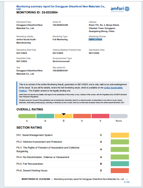 Китай Dongguan Sheerfond New Materials Co., Ltd. Сертификаты